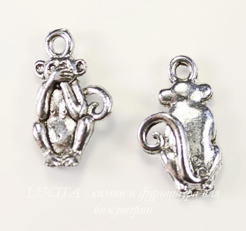Подвеска Quest Beads "Ничего не скажу" (цвет-античное серебро) 19х12 мм