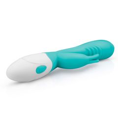 Зеленый вибратор с клиторальным зайчиком Leda - 20 см. - 