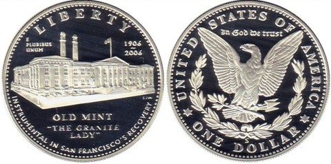 1 доллар Здание монетного двора в Сан-Франциско 100 лет.  2006 г. США Proof