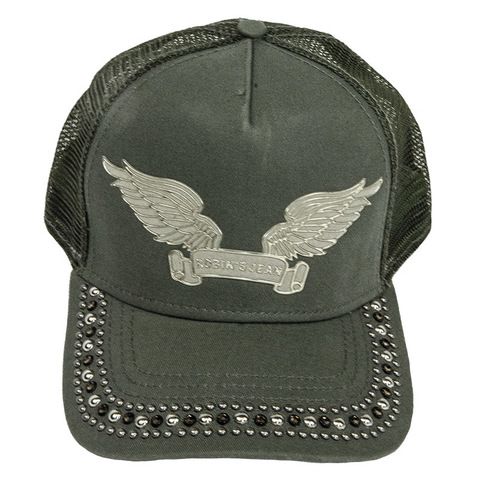 Robin&#39;s Jean | Бейсболка мужская TRUCKER CAP IN OLIVE WITH CRYSTALS CAP1015-B421-64 перед