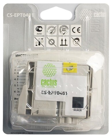 Картридж струйный Cactus CS-EPT0481 T0481 черный (16мл) для Epson Stylus Photo R200, R220, R300, R320, R340, RX500, RX600, RX620, RX640