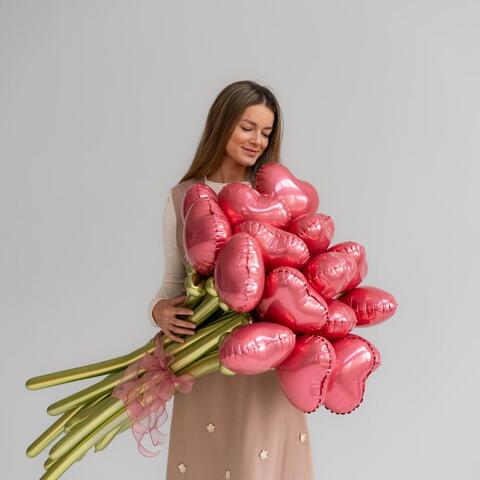 Нежные розовые сердца букет из ШДМ
