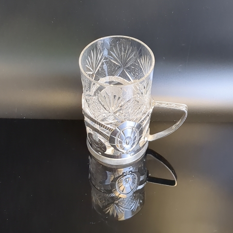 Подстаканник "Тюльпан" с хрустальным стаканом, каменный цветок, алюминий, Верх-Исетский завод, винтаж СССР