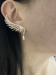 Серьги каффы КРЫЛО АНГЕЛА с подвеской каплей золото/серебро