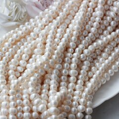 Жемчуг натуральный речной, круглый, 7-8 мм, 1 нить, Ж011