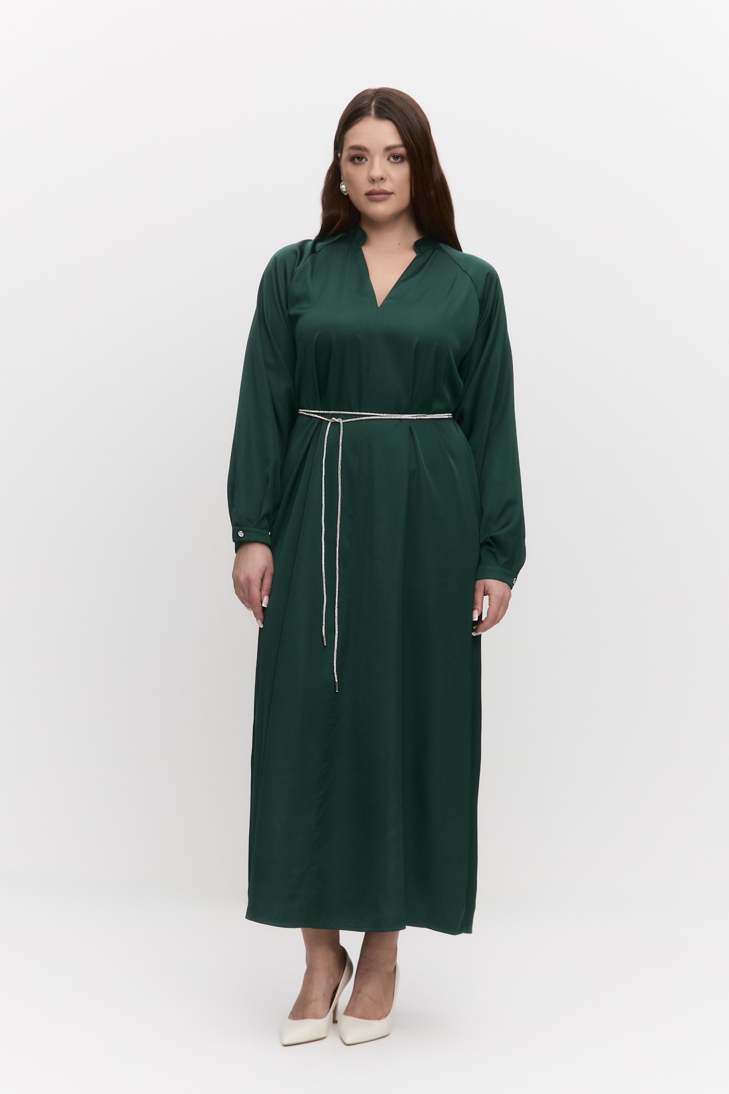 Платье-туника из атласа, зеленый