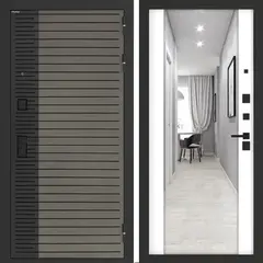 Входная металлическая дверь с зеркалом Бункер HIT Хит B-15 Веллюто кофе / зеркало Макси ФЛЗ - 1 Белый софт