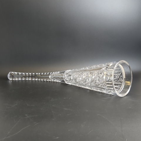 Рог изобилия хрустальный, кубок для вина алмазная грань, геометрический орнамент, 41 см, винтаж СССР 1970-1990 гг