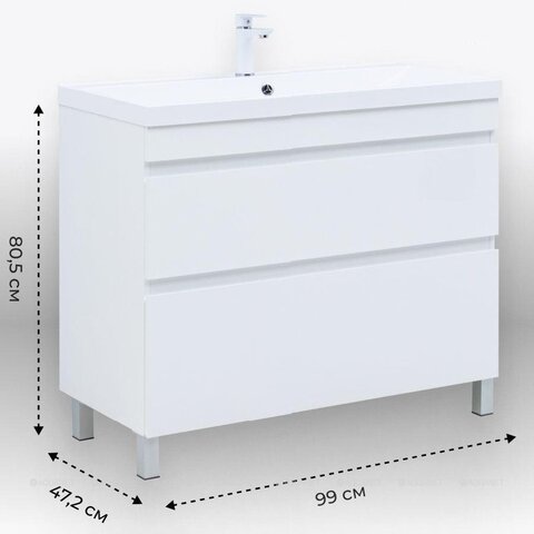 Aquanet 345805 Тумба с раковиной Нота new 100 напольная 2 ящ. цв.белый глянец (345805)