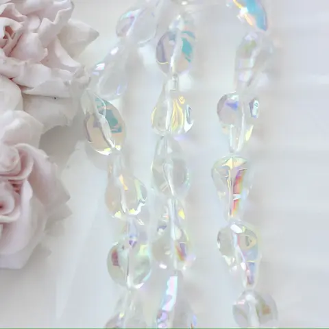 Бусины стеклянные, прозрачный с переливами, фриформ 22*13 мм, 1 бусина, МК039