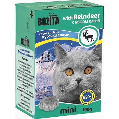 BOZITA MINI Tetra Pak консервы для кошек кусочки в желе с оленем 190 г