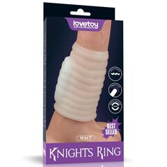 Белая вибронасадка на пенис Knights Ring с ребрышками - 