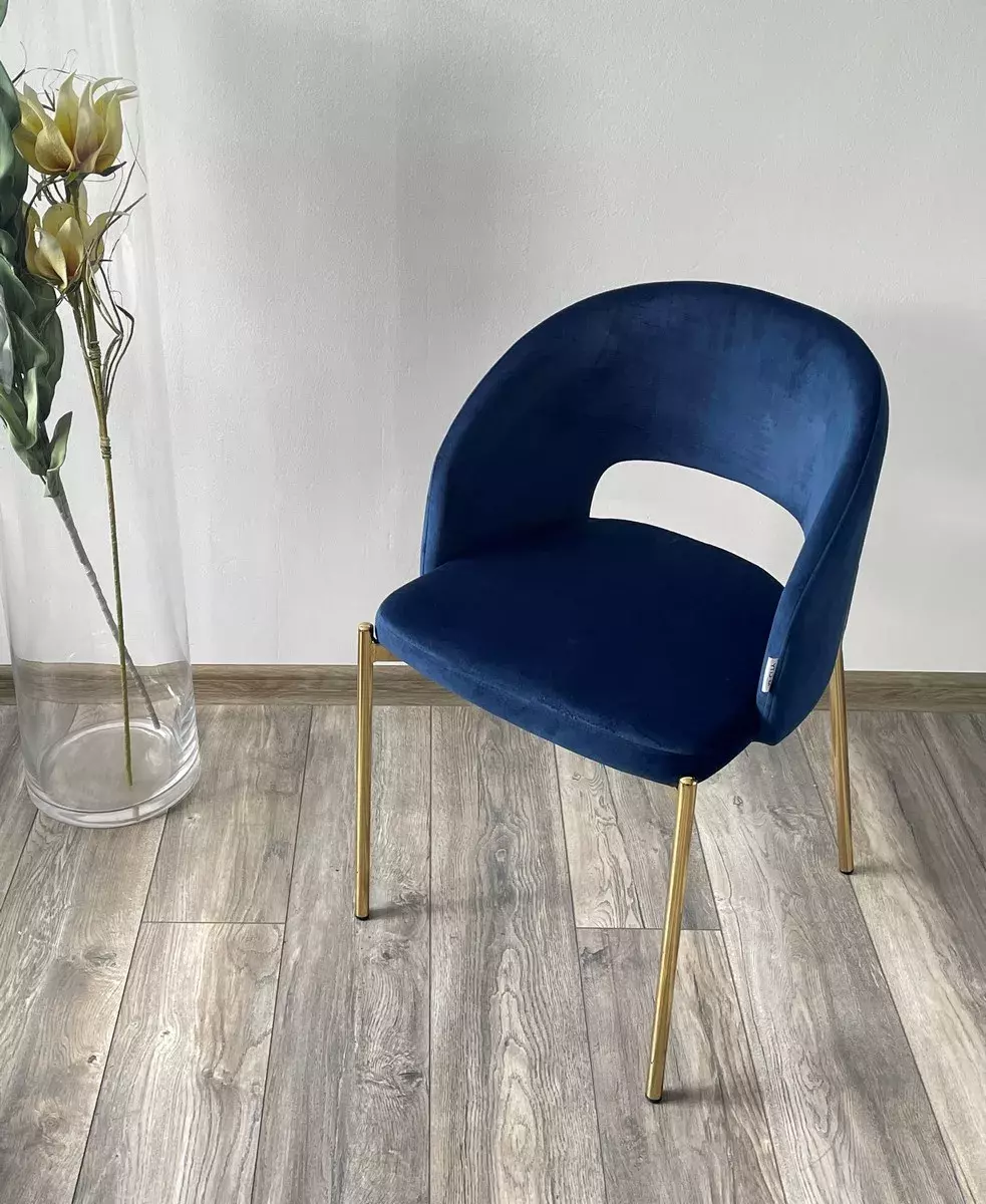 Стул AGNES BLUVEL-86 NAVY BLUE, золотой каркас М-City