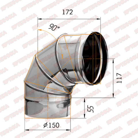 Отвод моно 90° d150мм (430/0,5мм) Ferrum