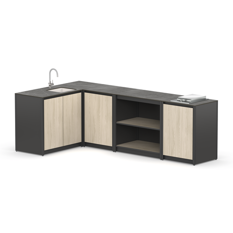 Угловая уличная кухня Lounge C-115SP, 2.7x1.5 м, дуб сонома/черный мрамор