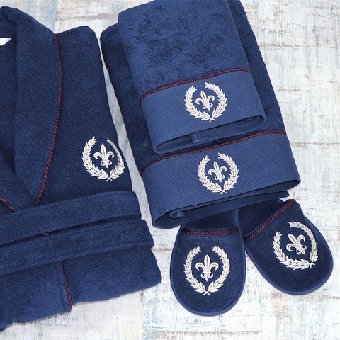 Махровый мужской халат с тапочками  SEYMOUR  СЕЙМУР синий Maison Dor Турция