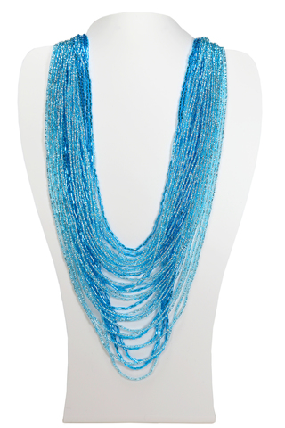 Бисерное ожерелье из 36 нитей голубое длинное
