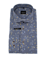 Рубашка Venti Modern Fit 103367400-100 синяя клеточка с цветочным принтом
