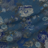 Тонкая шерстяная ткань с цветами в синих оттенках
