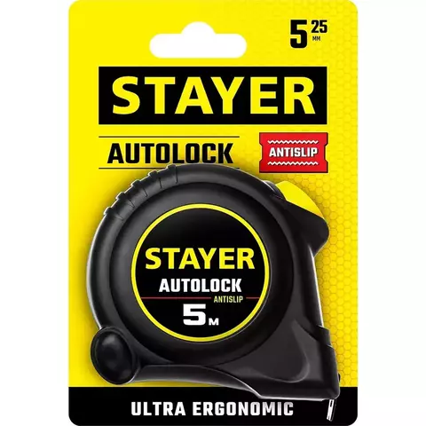STAYER AutoLock 5м х 25мм, Рулетка с автостопом (2-34126-05-25)