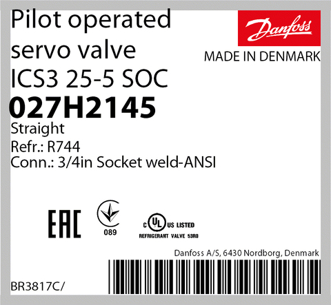 Пилотный клапан ICS3 25-5 Danfoss 027H2145 сварное соединение