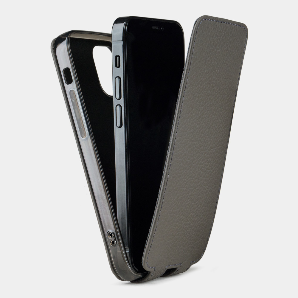 Чехол для iPhone 12 Mini из натуральной кожи теленка, серого цвета