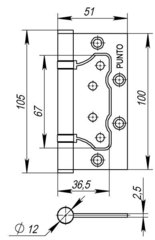 Петля универсальная Punto (Пунто) без врезки 200-2B 100x2,5 CF (кофе)