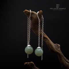 Серьги-протяжки Luna. Серебро, морская волна