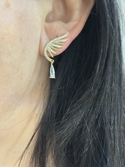 Серьги каффы КРЫЛО АНГЕЛА с подвеской каплей золото/серебро