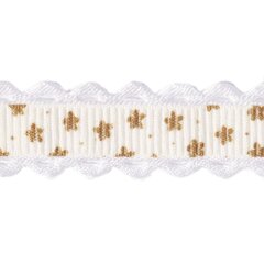 
          Декоративная лента репсовая для рукоделия, упаковки и флористики, с ажурным краем, 1,5 см, намотка 20 ярдов, молочный, дизайн золотые цветочки