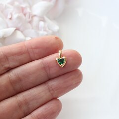 Подвеска Сердце с тёмно-зелёным фианитом, 12*8 мм, позолота, П299