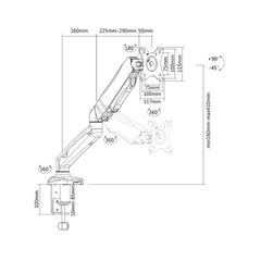 Настольный кронштейн с газлифтом Brateck LDT13-C012 для 1 монитора (13