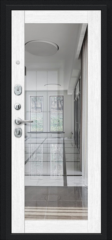 Теплая дверь входная Браво R-2 Флэш зеркало, 2 замка, 1,2 мм металл, (черный букле+сноу мелинга) #3