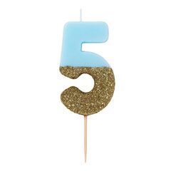 Восковая свеча цифра "5" (голубая с глиттером)