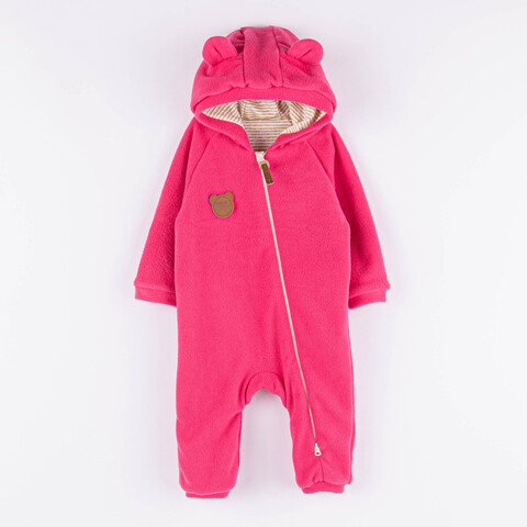 Fleece jumpsuit with earflaps 3-18 months - Raspberry