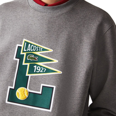 Толстовка теннисная Lacoste Men's Pennants L Badge Zippered Cotton Fleece Sweatshirt - grey chine