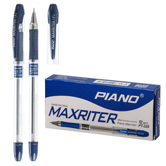 Ручка шариковая, масляная, Piano, синие чернила, серия "Maxriter", прозрачный корпус, 12 шт
