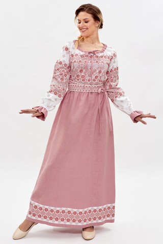 Льняное розовое платье