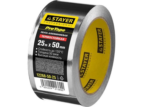 STAYER ProTape 50 мм, x 25 м до 120 °С, Алюминиевая лента самоклеящаяся, PROFESSIONAL (12268-50-25)