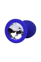 Синяя силиконовая анальная пробка Brilliant с прозрачным кристалллом - 7 см. - 