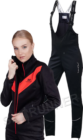 Женский утеплённый лыжный костюм Nordski Base Black-Red с высокой спинкой