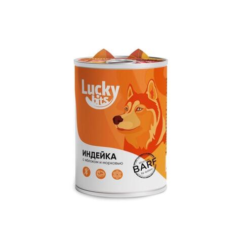 Консервы Lucky bits с индейкой, яблоком и морковью, для собак всех пород с 6 месяцев, 400 г