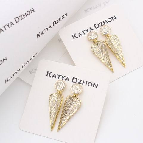 Серьги Katya Dzhon - большие сердца золотистого цвета