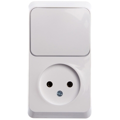Schneider Electric ЭТЮД Белый Блок: Розетка без заземляющих контактов+ выключатель 1-клавишный открытая установка BPA16-204B