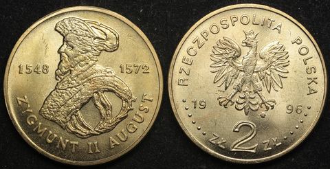Жетон 2 злотых 1996 года Польша Польские Короли - Сигизмунд II Август (1548-1572) копия монеты Копия