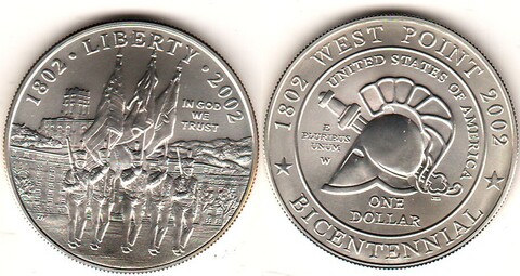 1 доллар 200-летие Академии Вест-Пойнт 2002 г. США