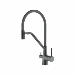 Cмеситель для кухни с выходом для питьевой воды и гибким силиконовым изливом Accoona A5179ST-19 оружейная сталь