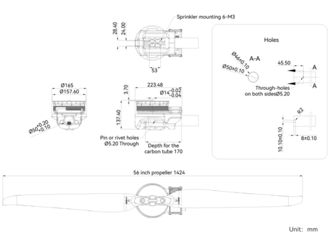 Набор ВМГ T-Motor A14-14S (A14-14S KV58, ESC 14S FOC 200A, MF5620P) для 50-60 литровых агродронов
