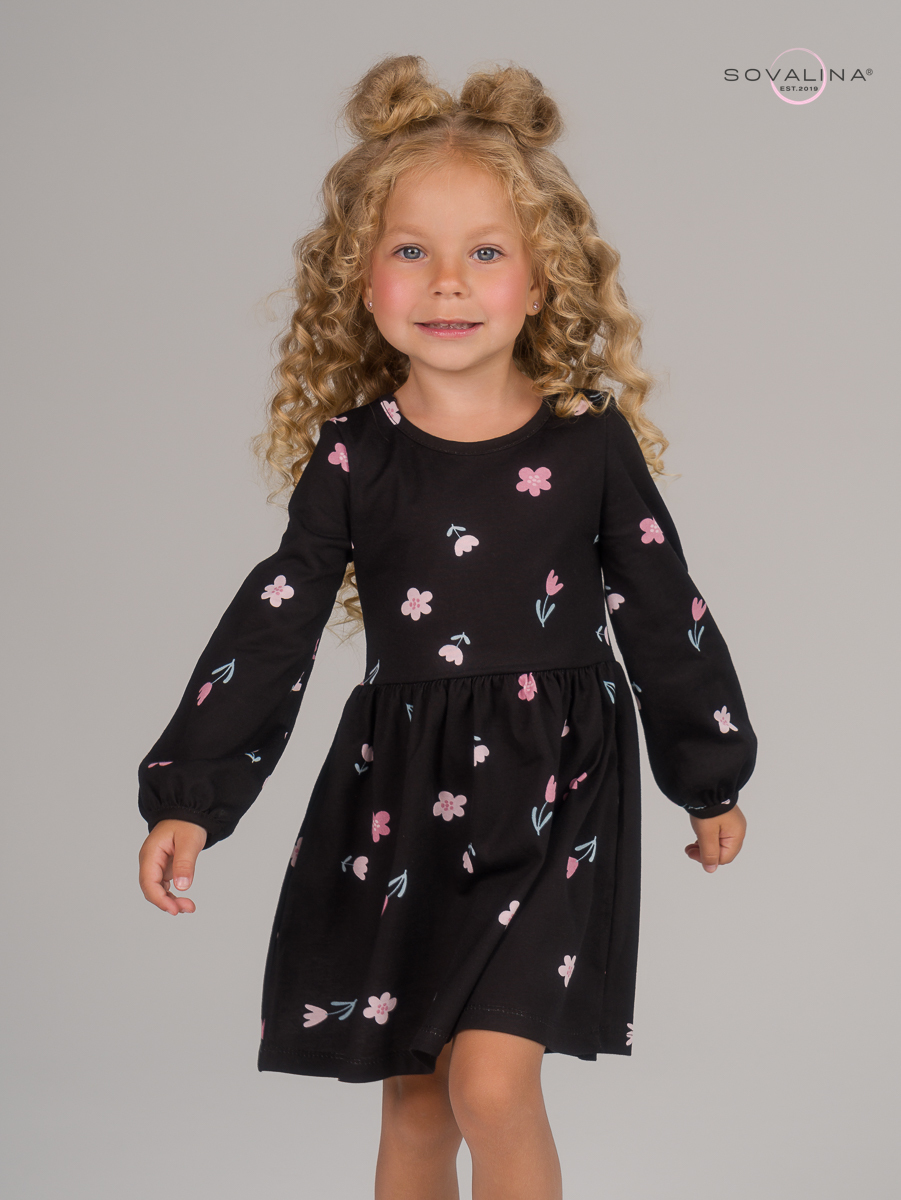 Платье Моана тюльпаны на черном