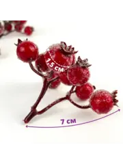 Ягоды Шиповника зонтиком в сахарной обсыпке, на ветке 9 ягод по 15 мм, набор 5 шт.